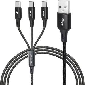 Multi USB C Splitter Cable 3in1 Nylon Braided Charging Cord w/3 Type-C Male Plug