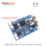 5PC MINI USB 18650 1A Lithium Battery Charger Module Board Dual Protection Lipo