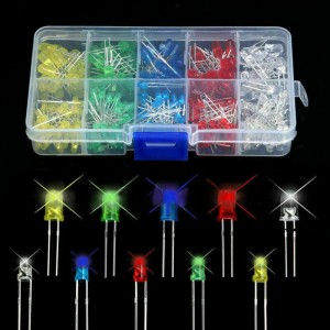 300Pcs 3mm / 5mm LED Light Assortment Kit White Yellow Red Blue Green Diodes Box